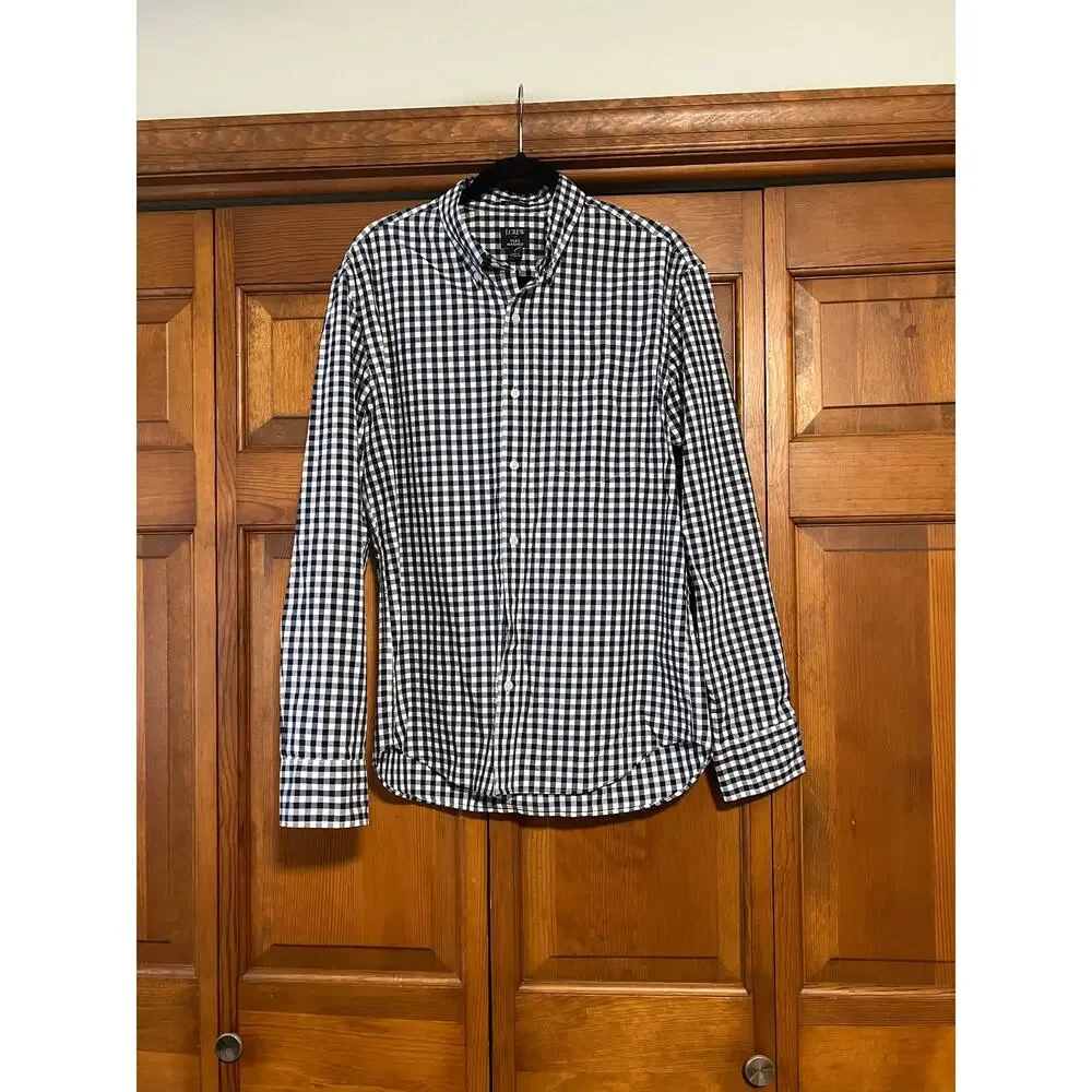NWT J. Crew Men's FLAW Slim Untucked Flex Button Down Shirt Gingham Blue White L